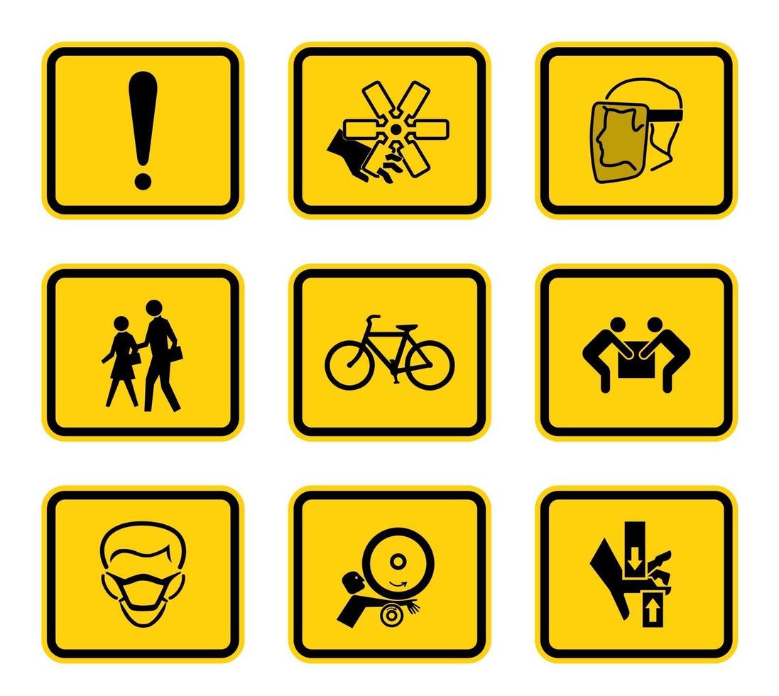 conjunto de signos de etiquetas de símbolos de peligro de advertencia vector