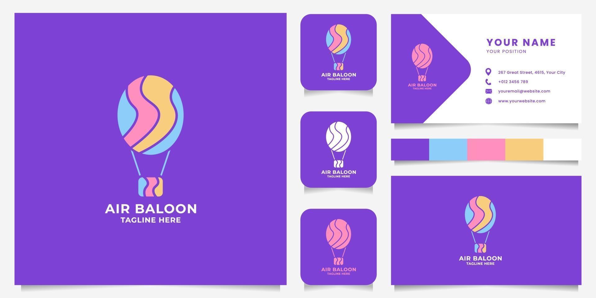 logotipo de globo de aire colorido con plantilla de tarjeta de visita vector