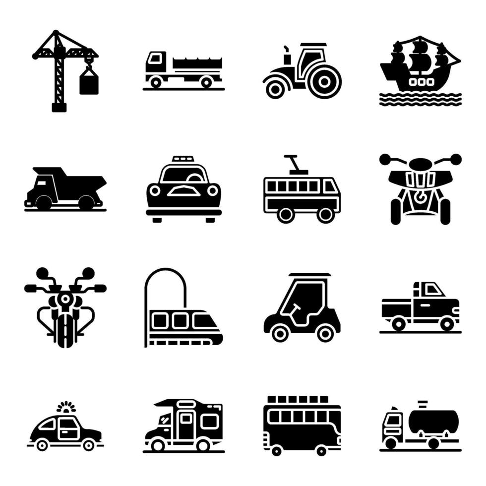 paquete de iconos sólidos de automóvil vector