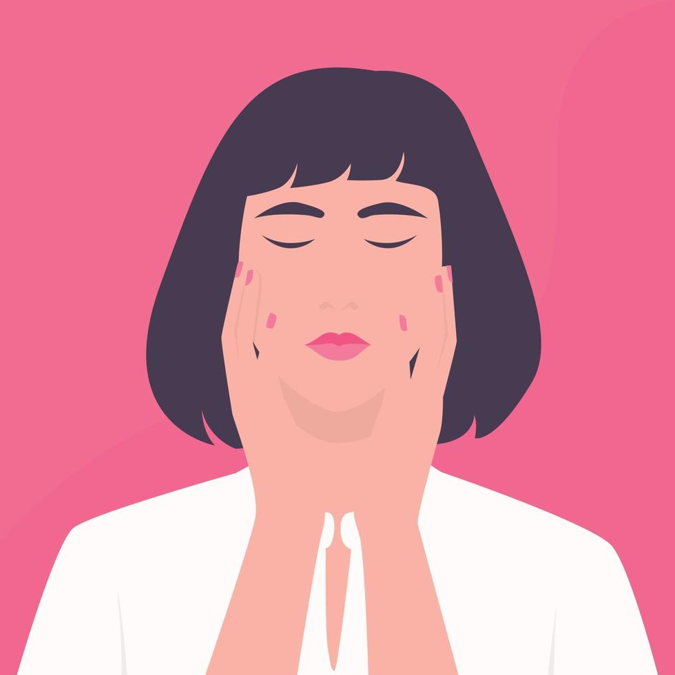 Portrait of a young woman with closed eyes, flat style illustration vector
