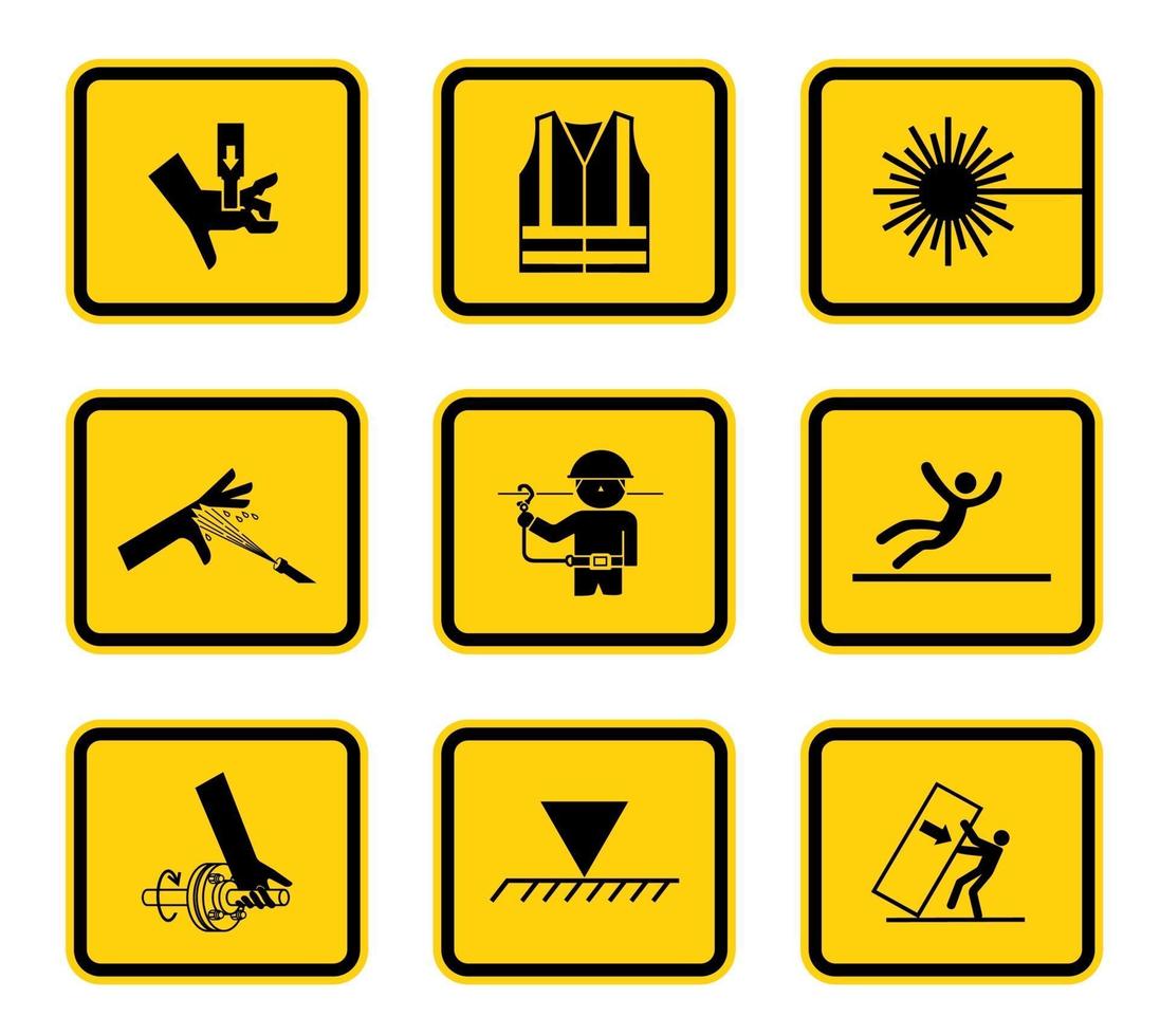 Warning Hazard Symbols labels Sign set vector