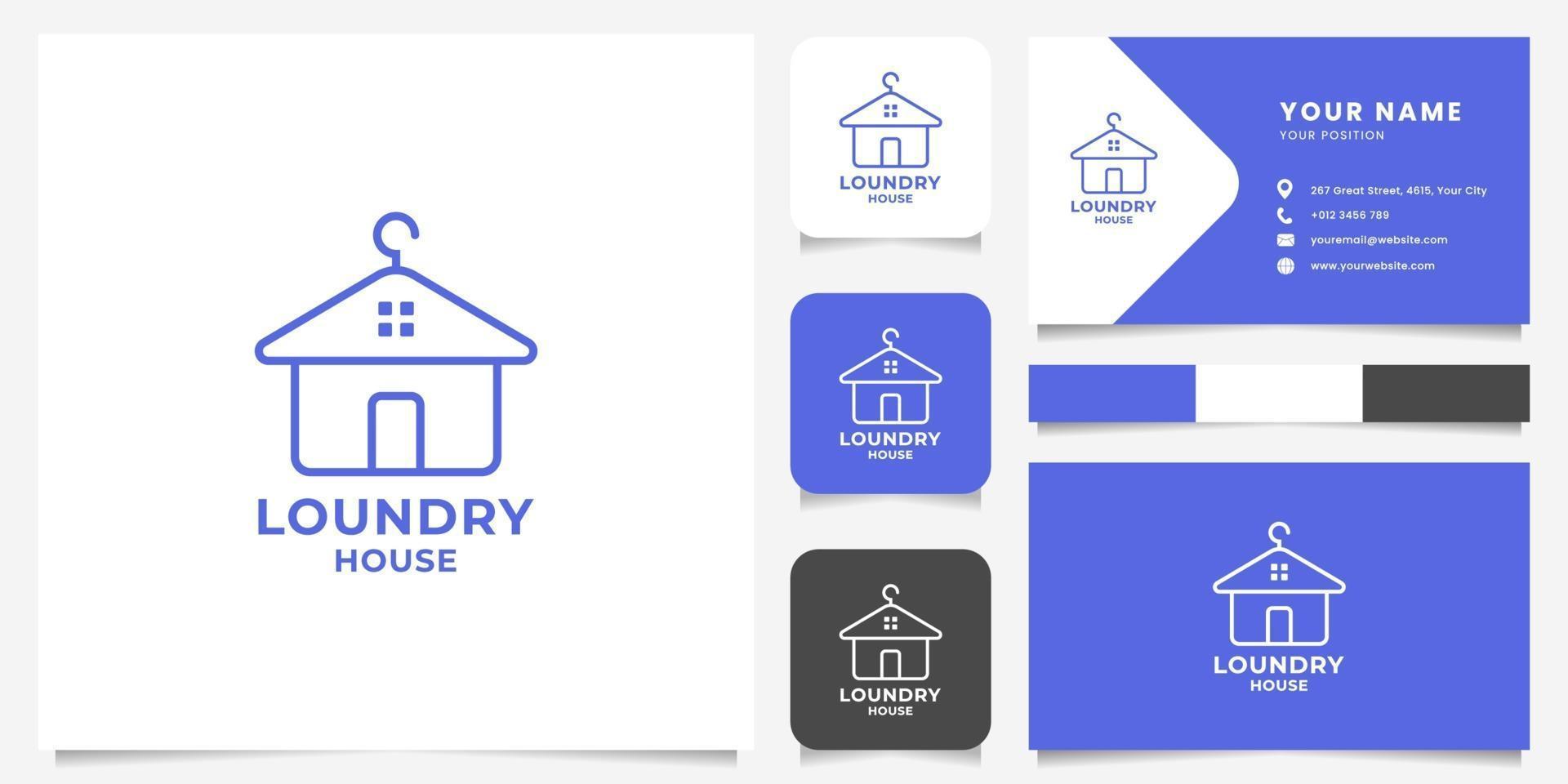 Simple and Minimalist Line Art Hanger and House Logo with Business Card Template vector