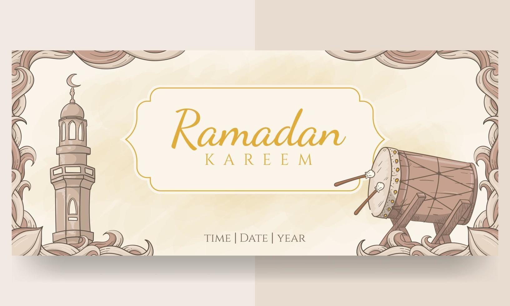 banner de ramadan kareem dibujado a mano vector