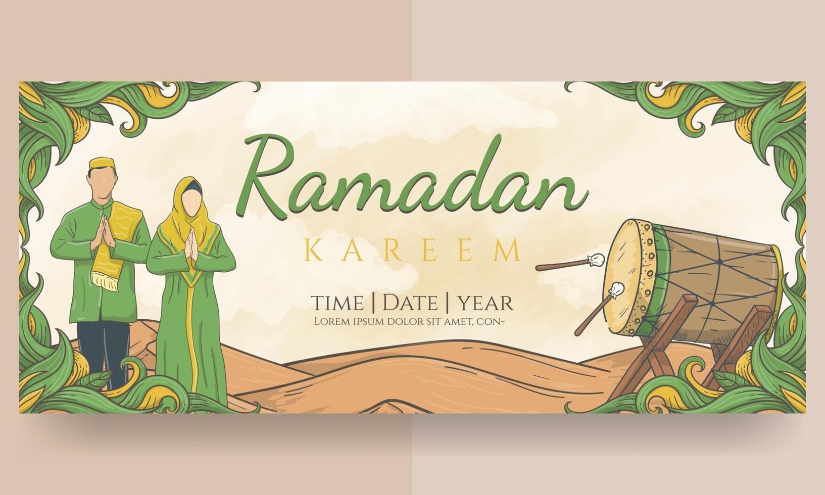 banner de ramadan kareem dibujado a mano vector