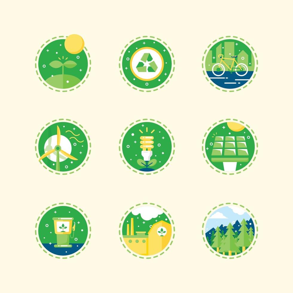 conjunto de concepto de iconos verdes del día de la tierra vector