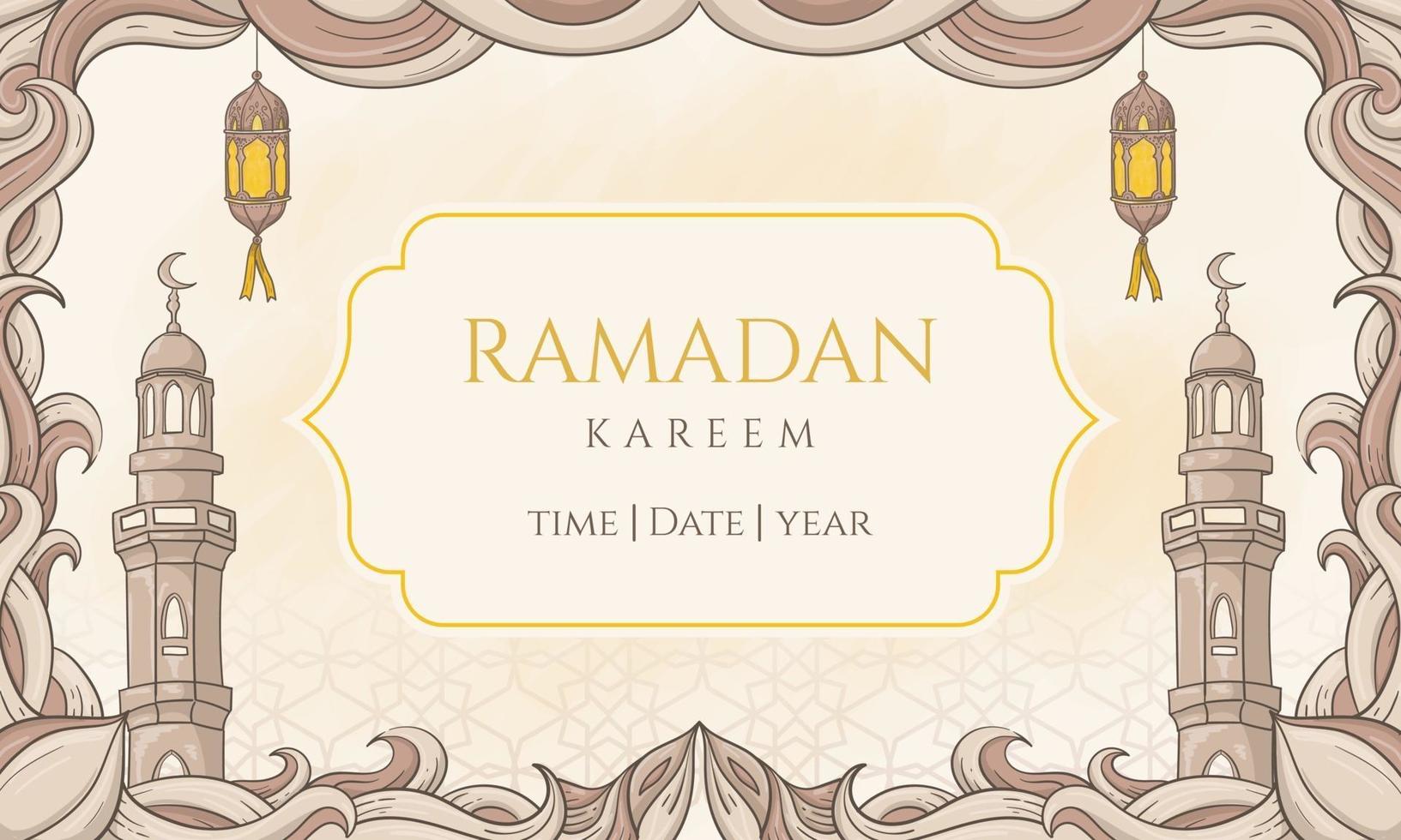Hand drawn ramadan kareem with islamic ornament. perfect for greeting card or banner vector