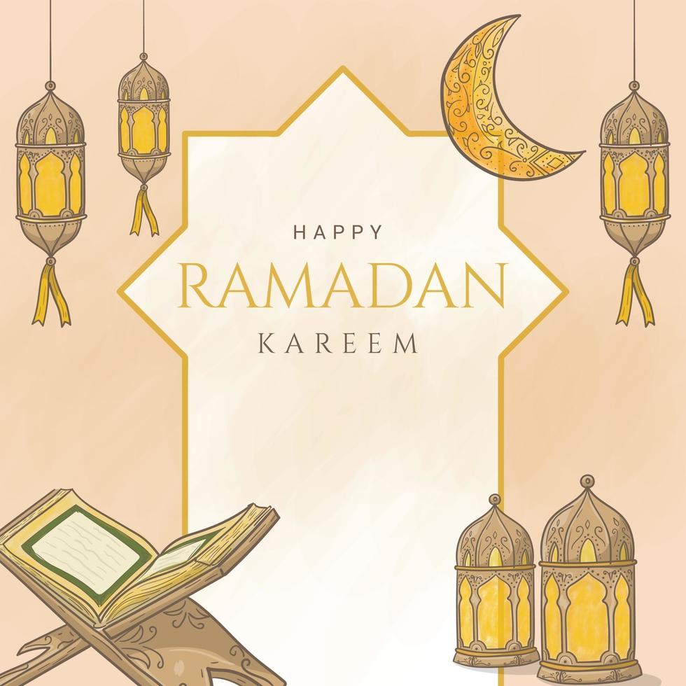 hand drawn ramadan kareem with islamic ornament vector