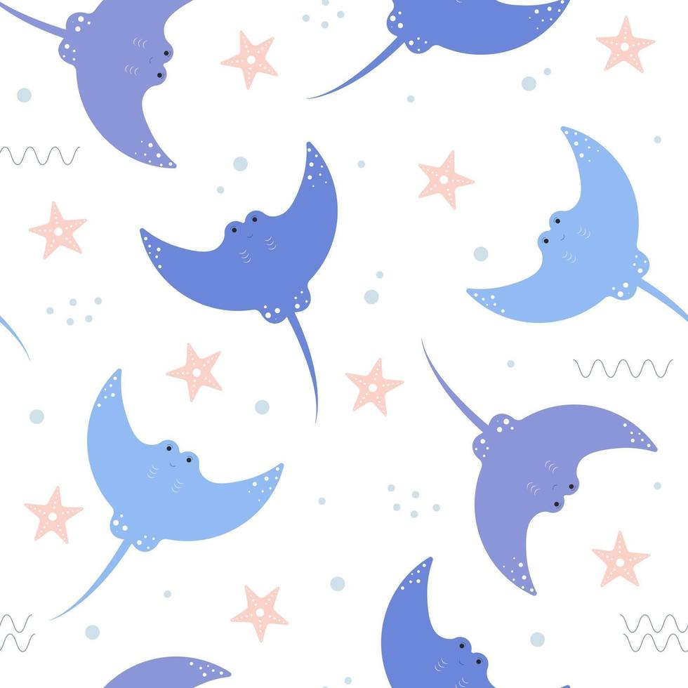 Seamless pattern with cute stingrays vector