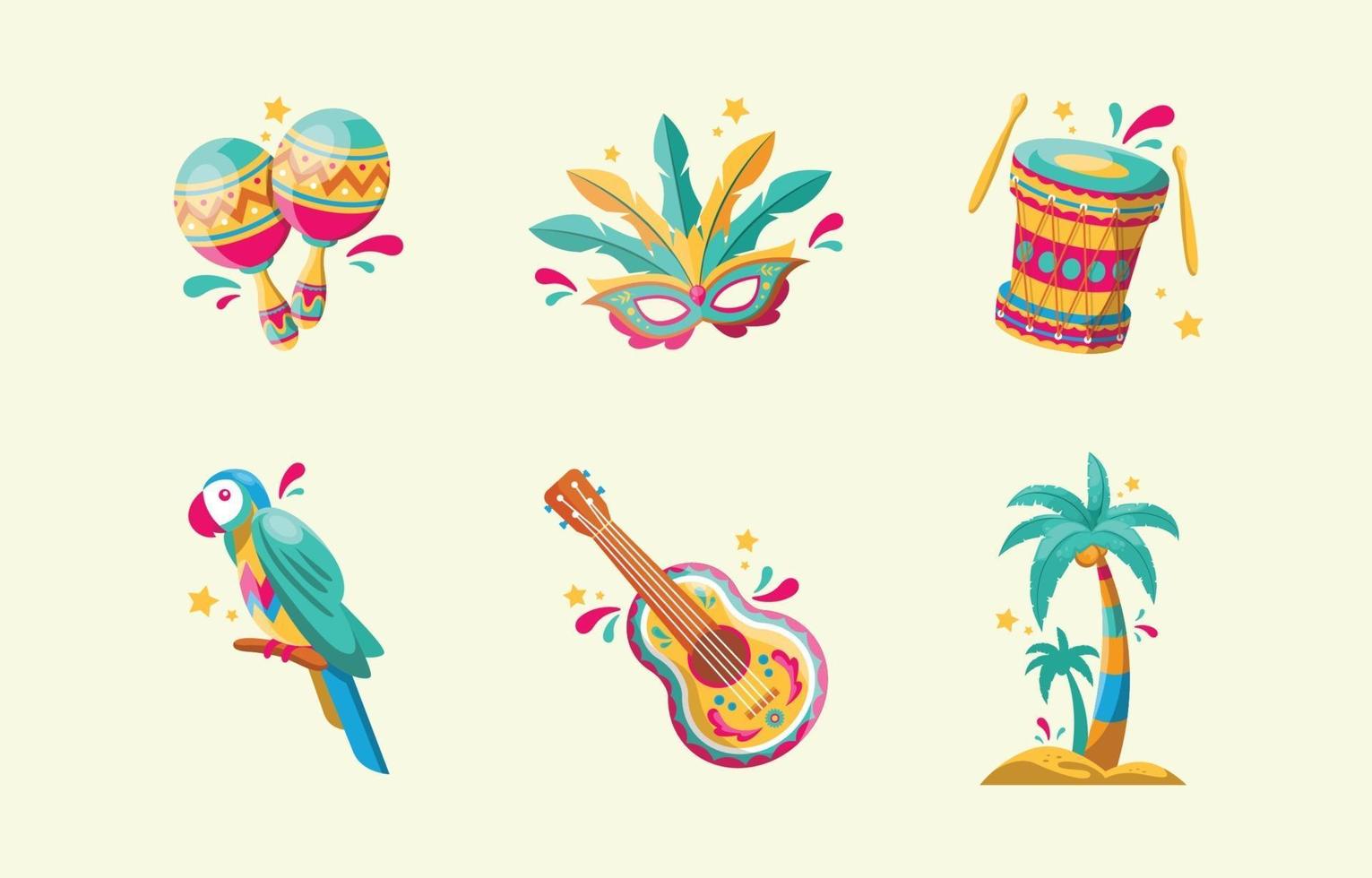 colorido conjunto de iconos de carnaval de río de janeiro vector