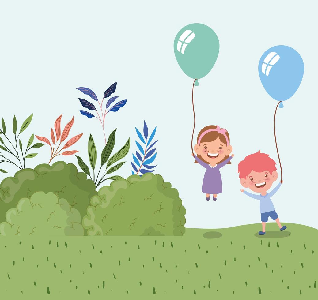 happy little kids with balloons outdoors vector