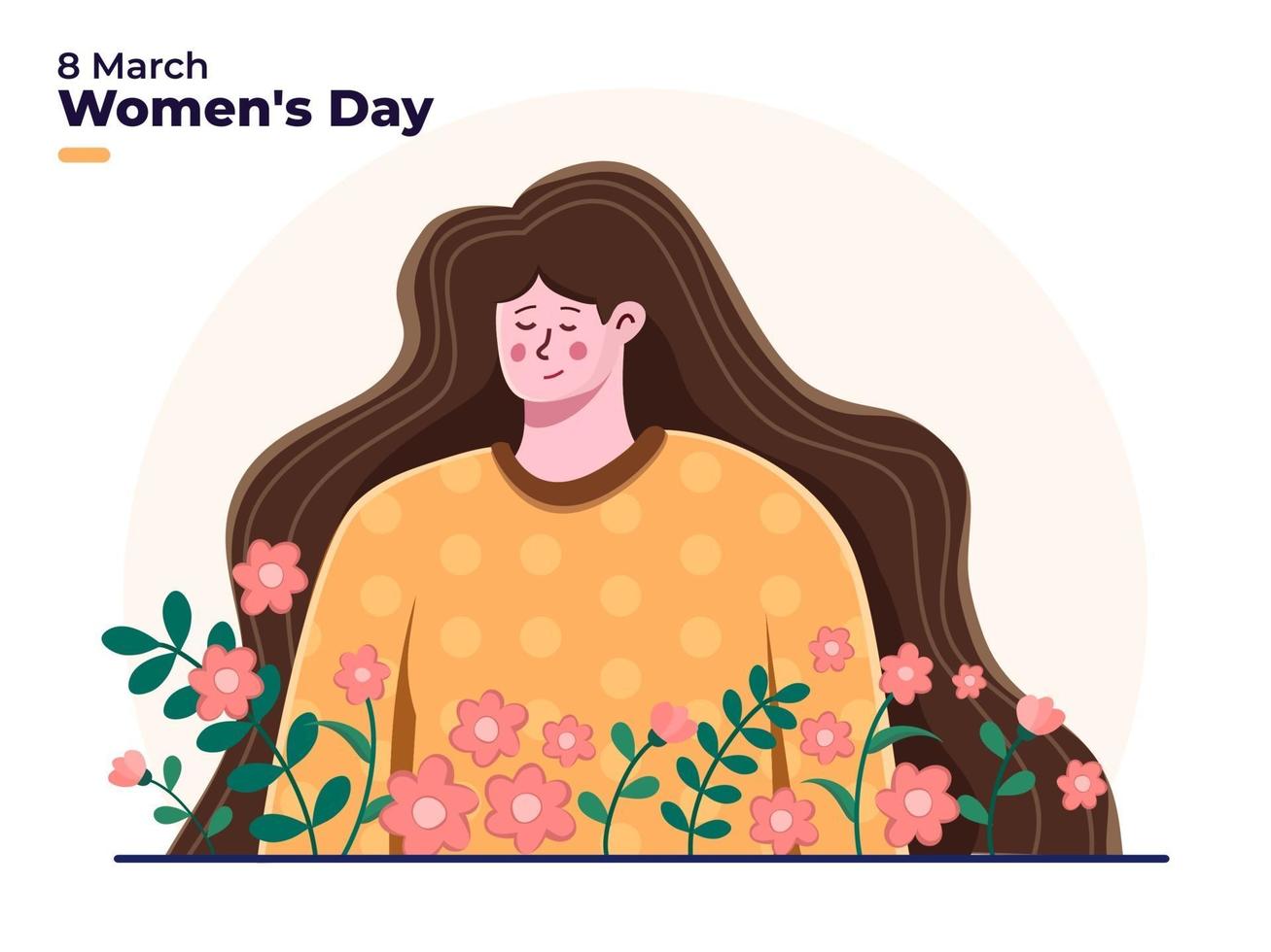 International Women's Day at 8 march flat illustration organic with soft pastel colors, Happy woman day, Beautiful cute woman celebrate women's day, can use for greeting, postcard, invitation, banner. vector