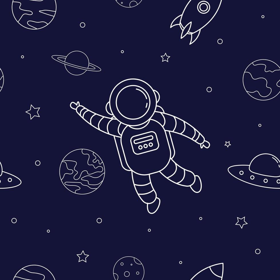 Seamless pattern with astronaut and outer space vector