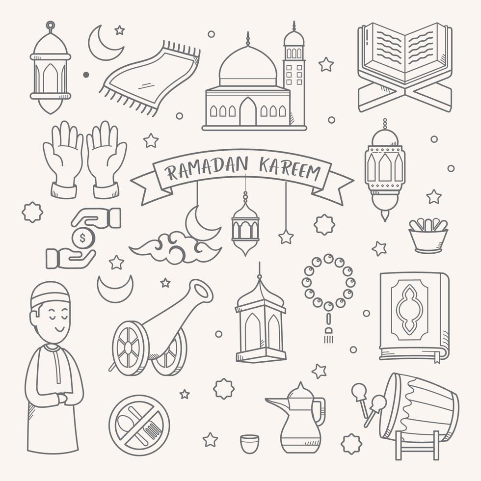 Ramadan kareem doodle hand drawn vector illustration