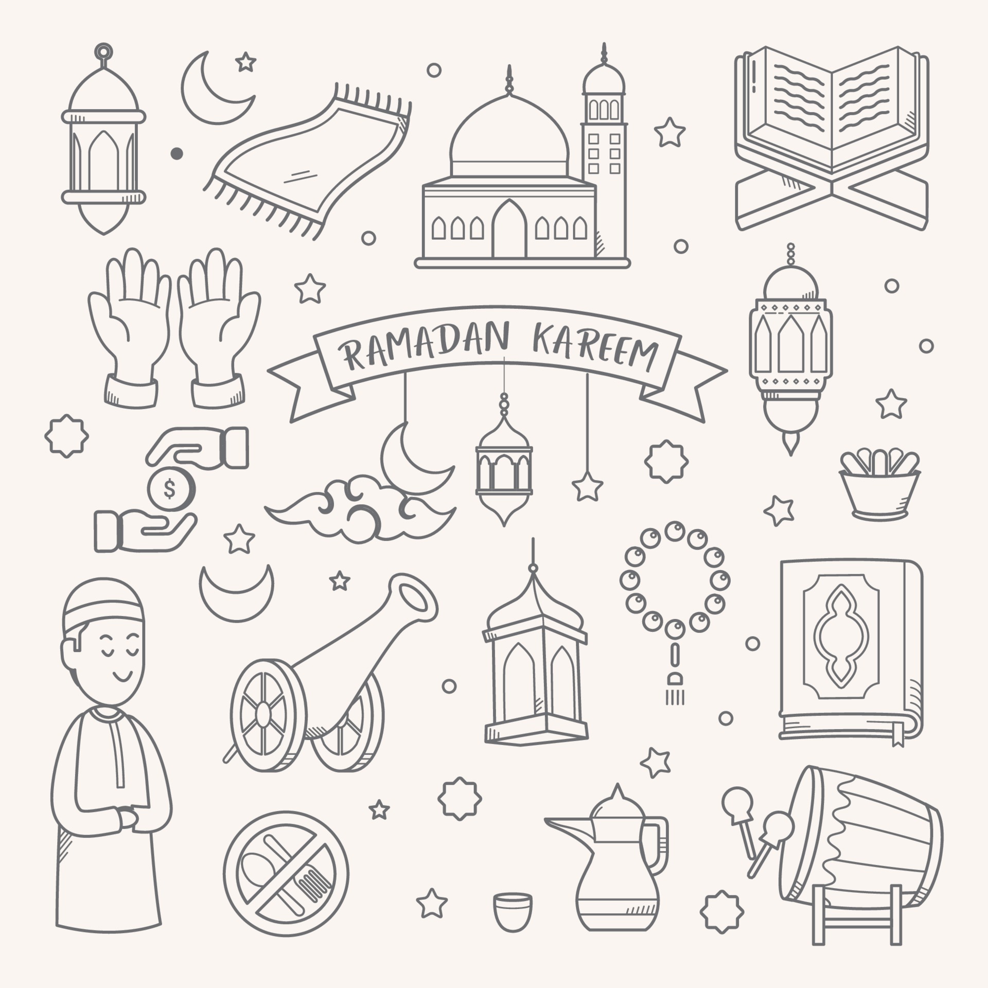 Ramadan Kareem Doodle Hand Drawn Vector Illustration 2079564 Vector Art