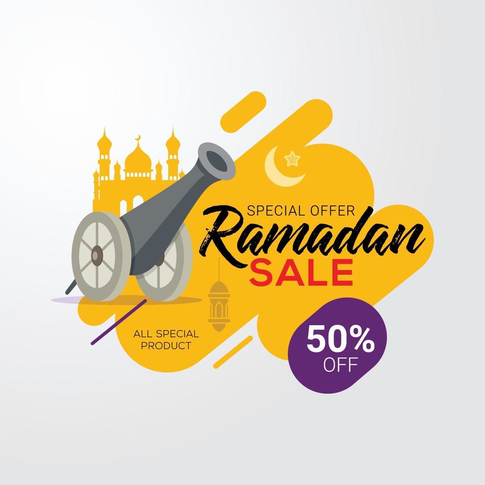 Ilustración de vector de promoción de descuento de banner de venta de Ramadán