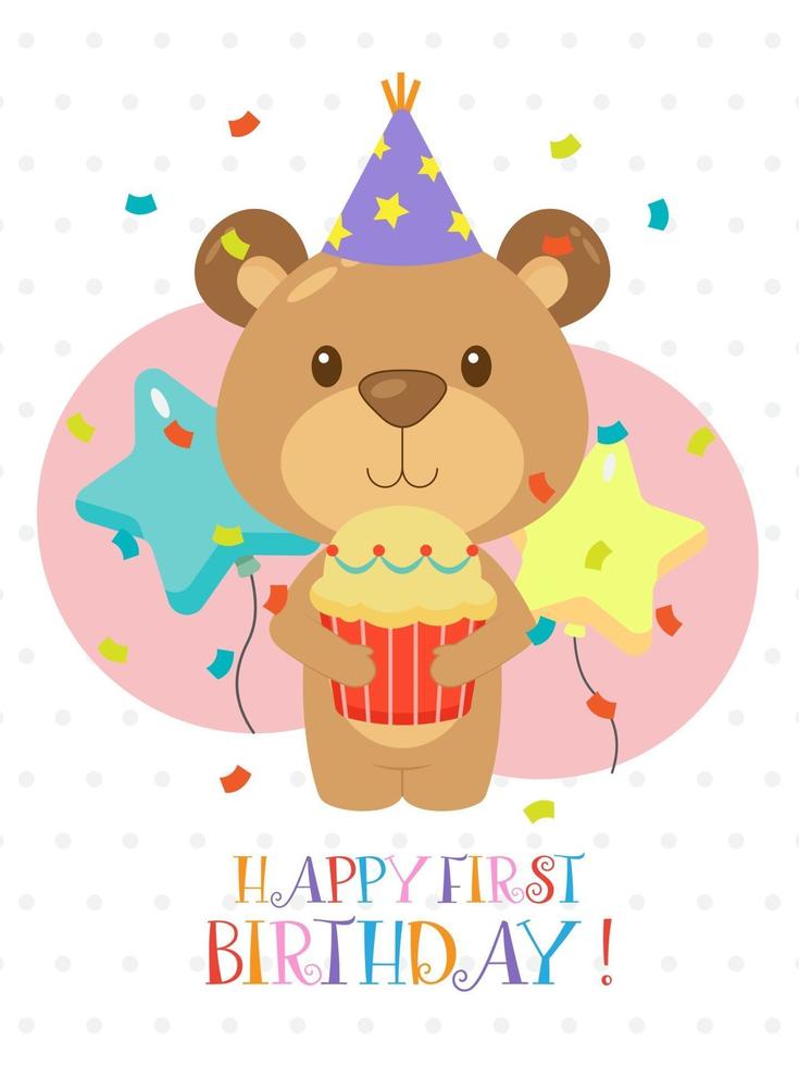 Lovely First Birthday Card Design vector