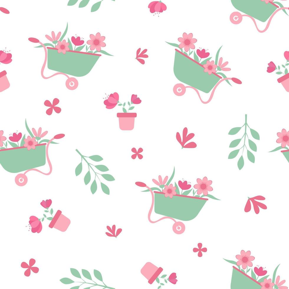 Seamless pattern with springtime garden scene vector