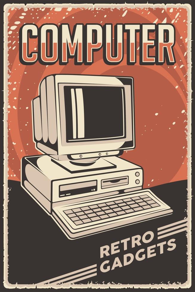 cartel de señalización de computadora personal de artilugios clásicos retro vector