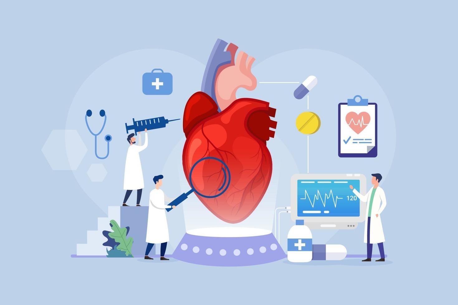 Heart treatment modern process design concept with tiny people vector
