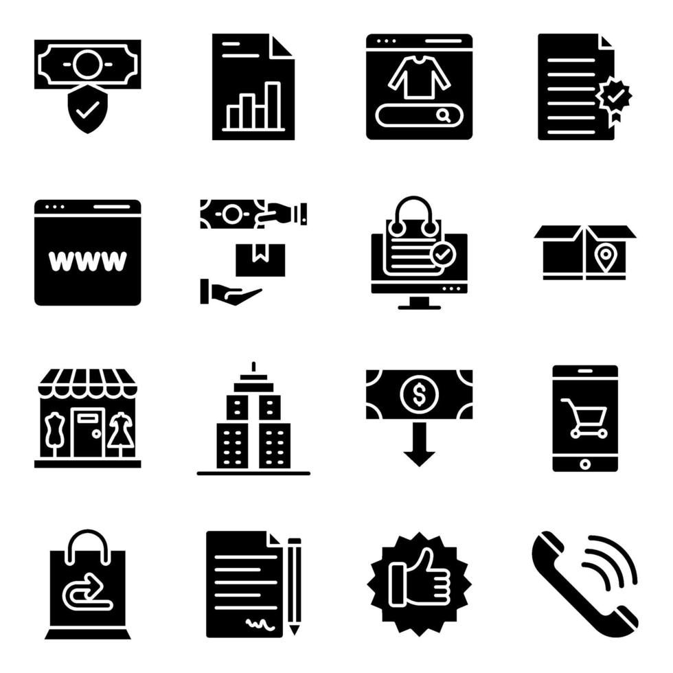 Pack of Spending Solid Icons vector