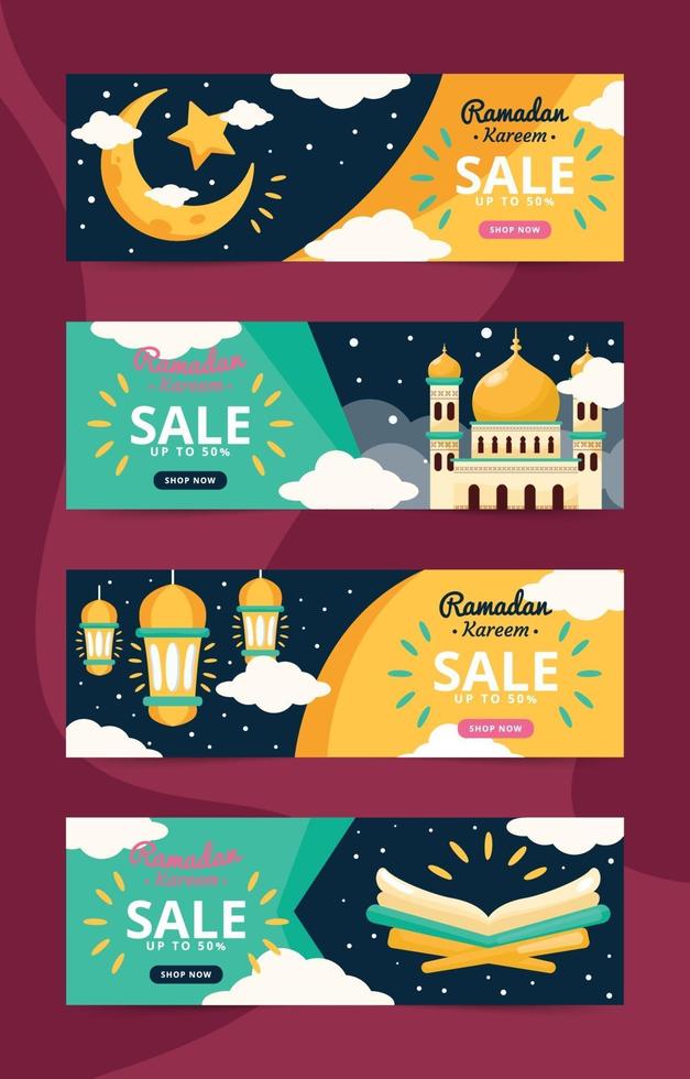 feliz eid mubarak ramadan kareem banner set vector