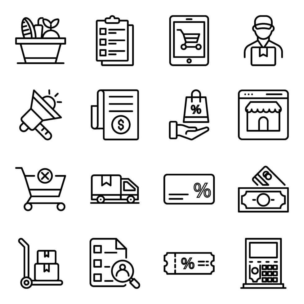 paquete de iconos lineales de comercio vector