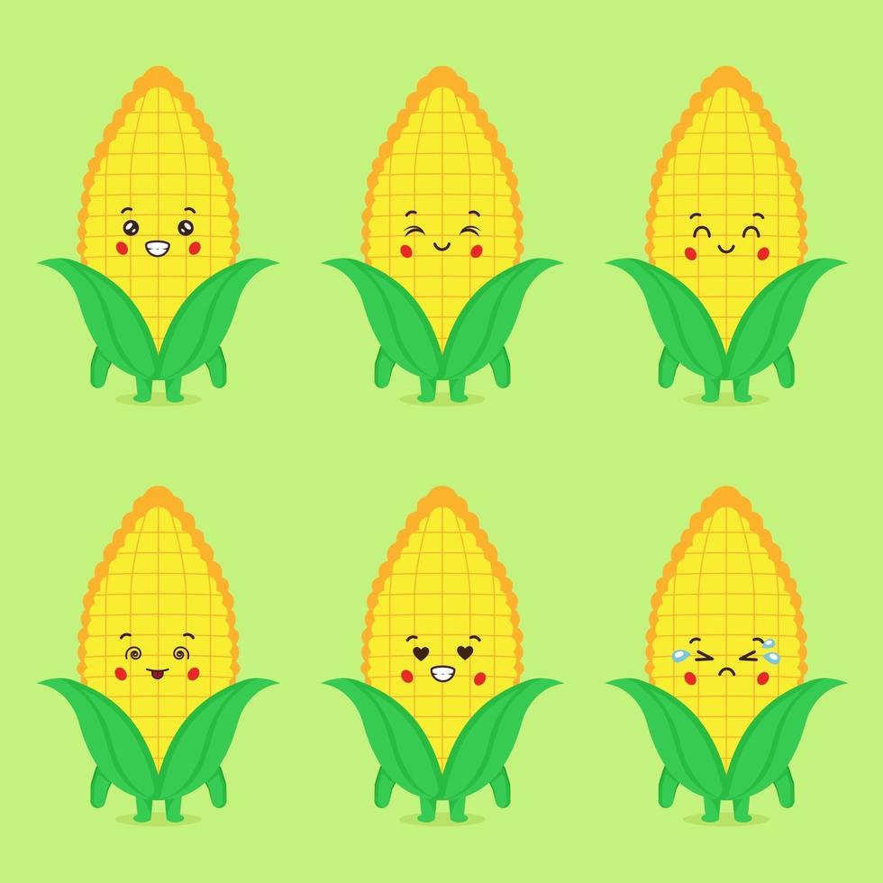 Cute Corn With Various Expression Set vector