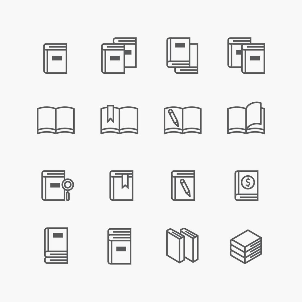libro línea plana iconos diseño conjunto de vectores. vector