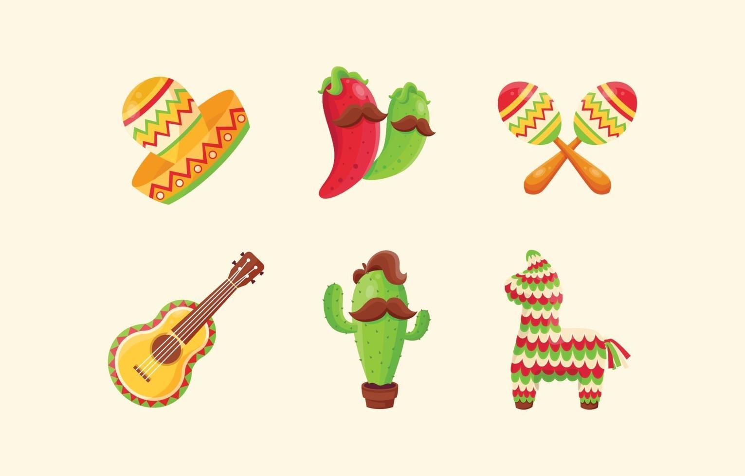 Cinco De Mayo Cute Icons Set vector