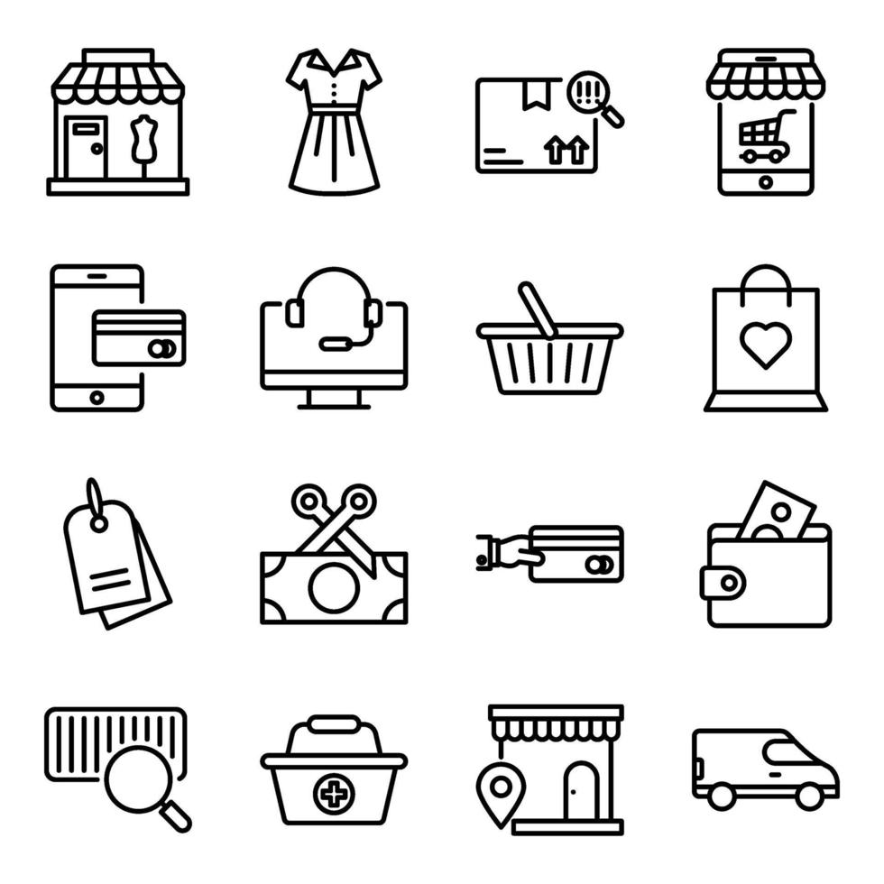 paquete de iconos lineales de compras vector