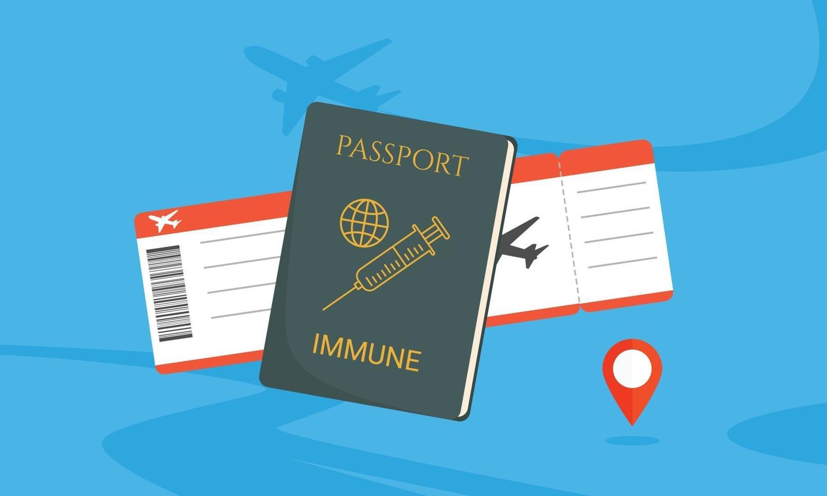 flat illustration immune passport, Covid-19 immune passport and boarding pass. vector