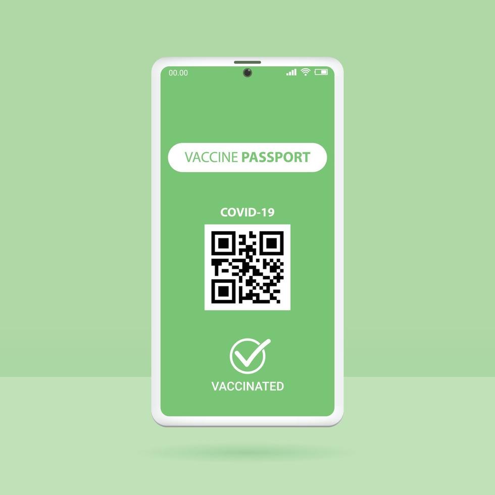 3D Smartphone vaccine passport, coronavirus vaccination digital certificate vector