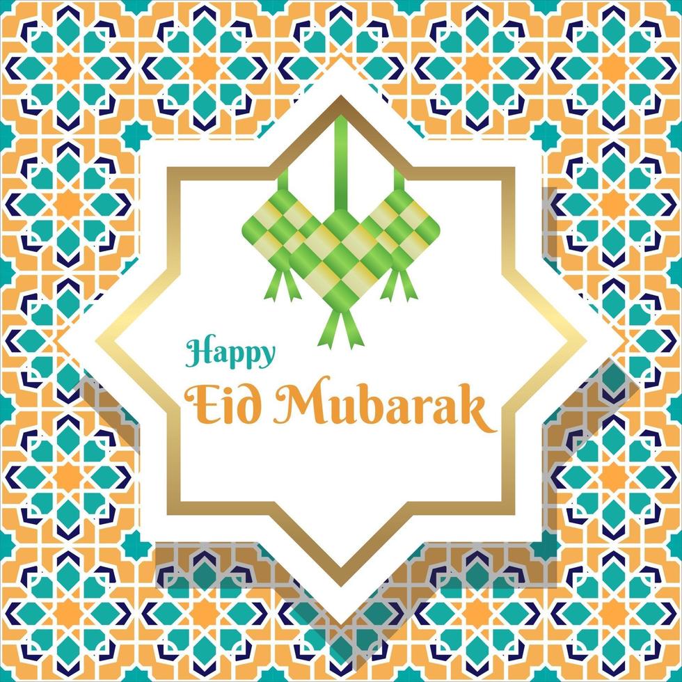 feliz eid mubarak ilustración de celebración, tarjeta de felicitación vector