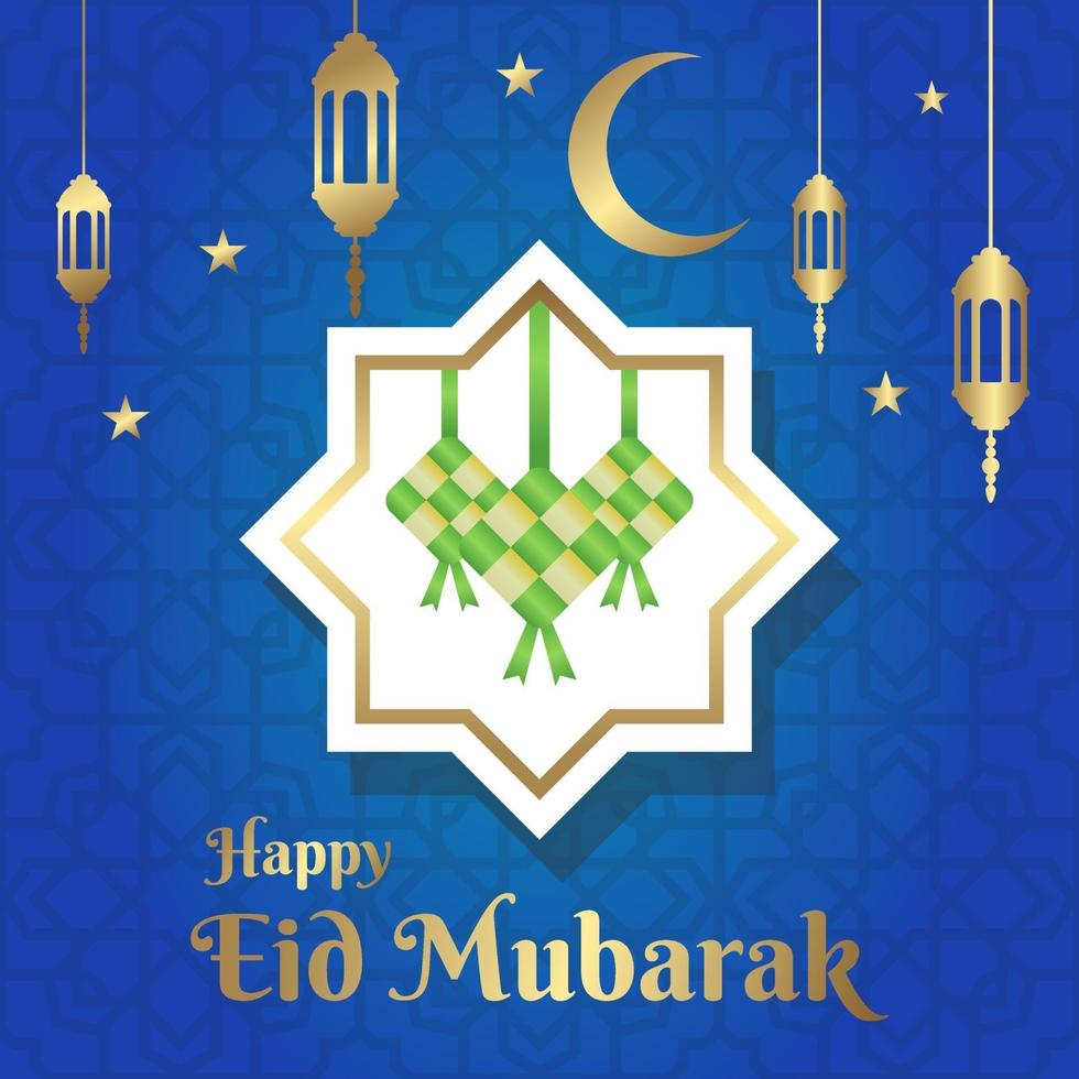 happy Eid mubarak celebratory illustration, greeting card vector