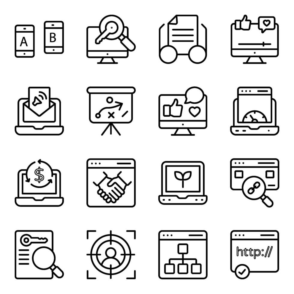 paquete de iconos lineales web y de redes vector