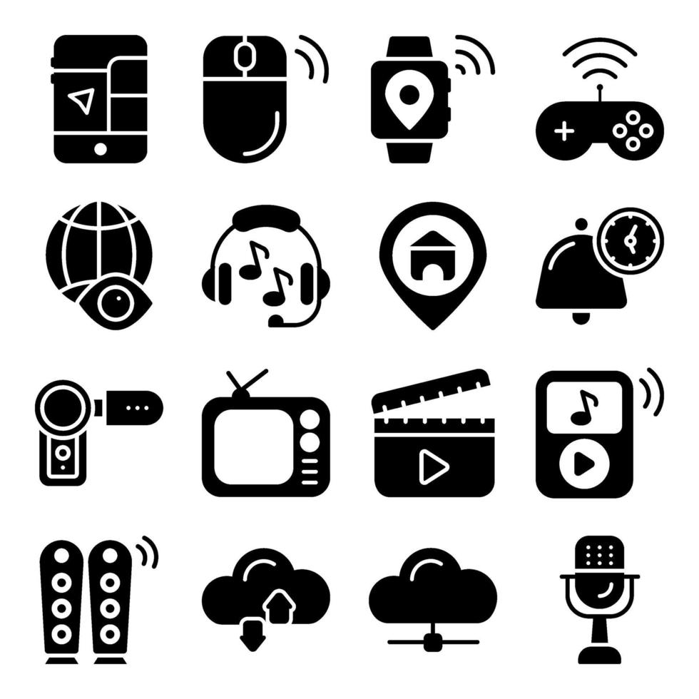 Pack of Smart Devices Solid Icons vector