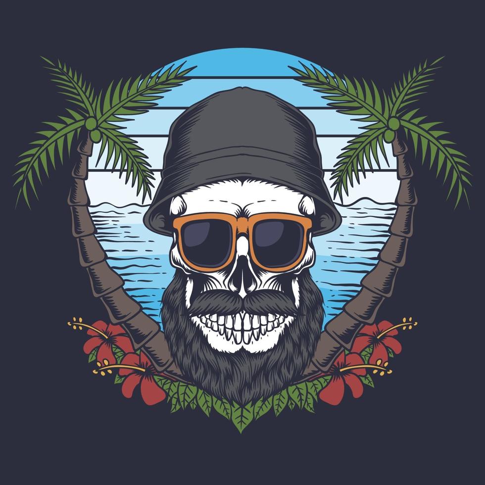 Skull beard mustache beach vector illustration