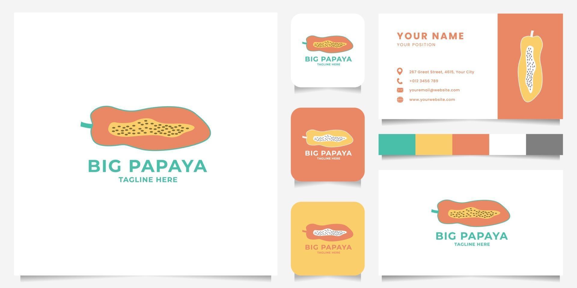 colorido logotipo de papaya con plantilla de tarjeta de visita vector