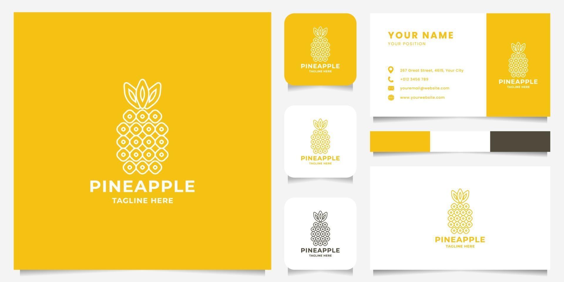 Simple and Minimalist Line Art Pineapple Logo with Business Card Template vector