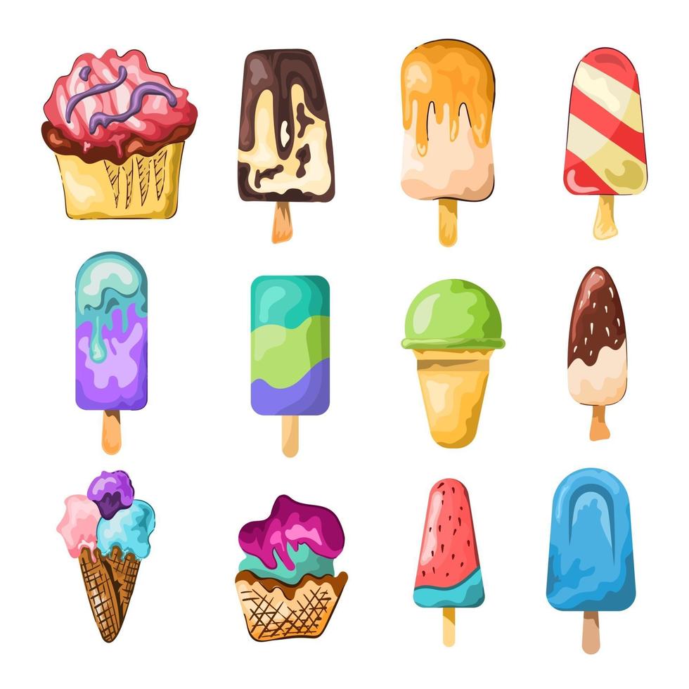 Collection of ice creams isolated on white background. vector