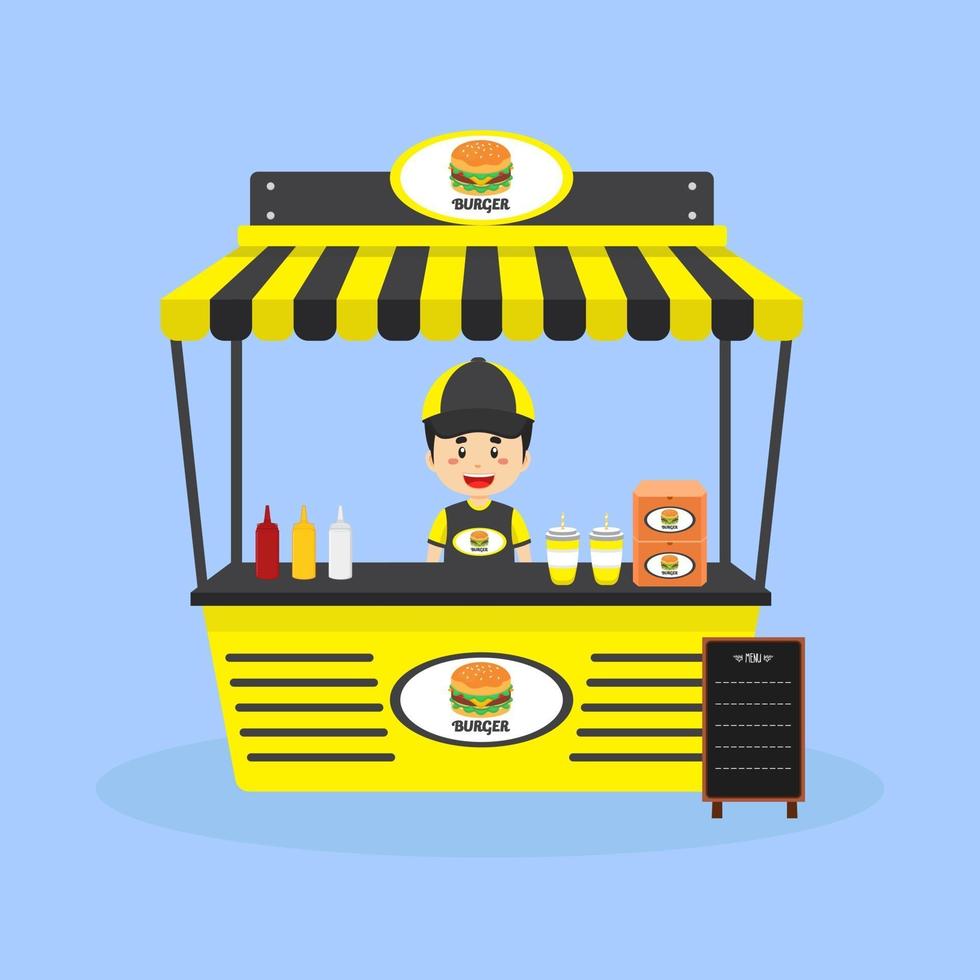 vendedor vende burger booth street vector