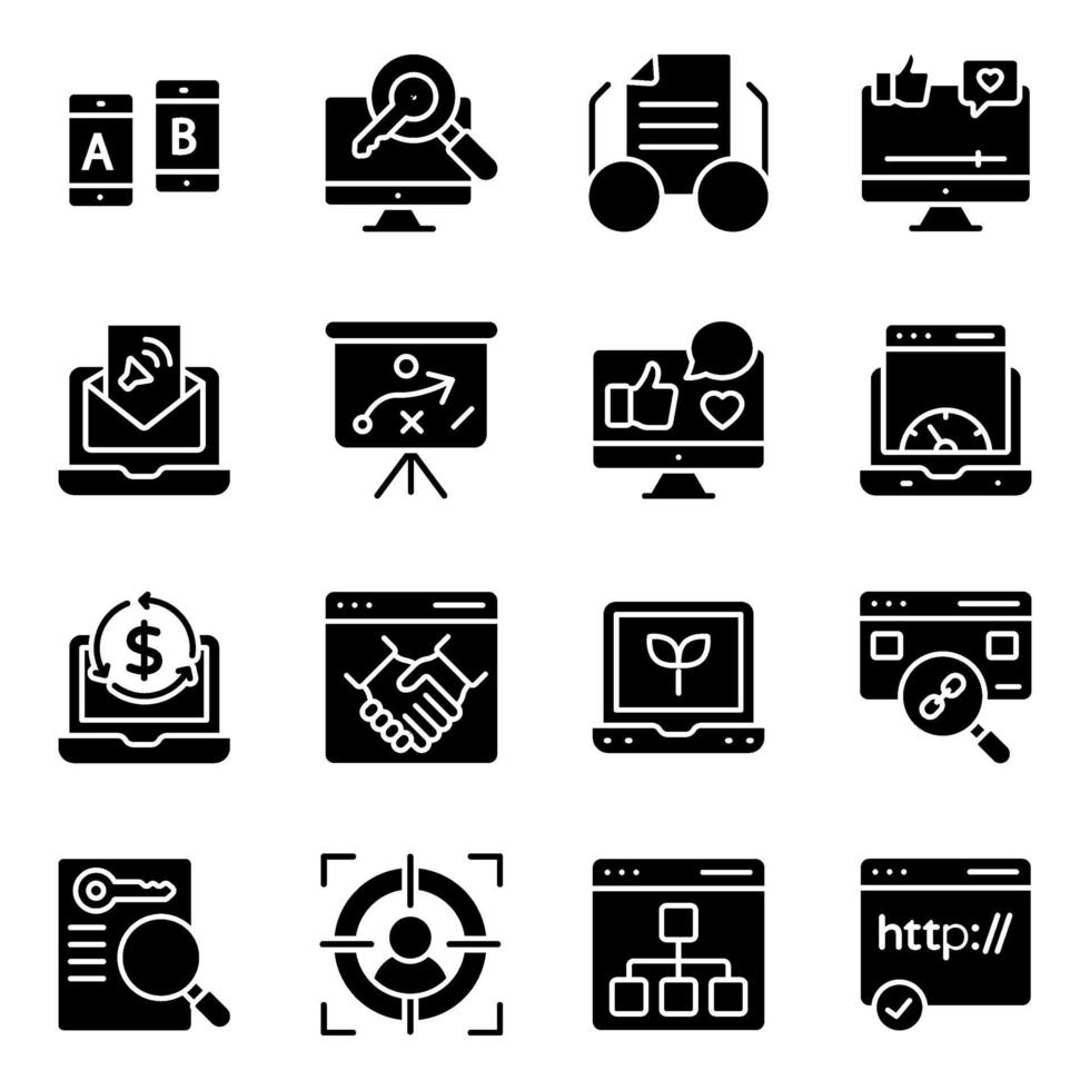 Pack of Web and Networking Solid Icons vector