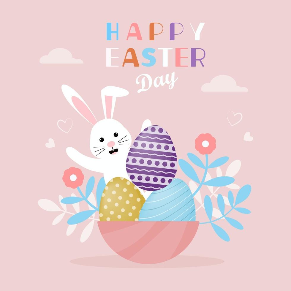 Happy Easter Day background with cute bunny vector