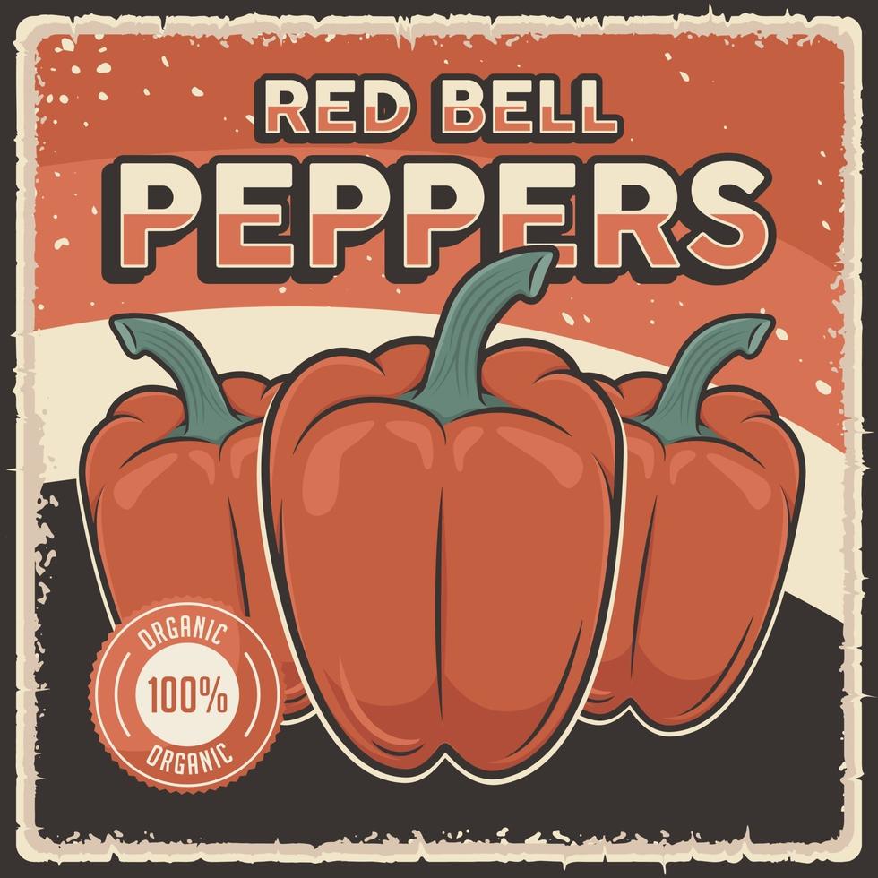 Retro Vintage Red Bell Peppers Vegetable Poster vector