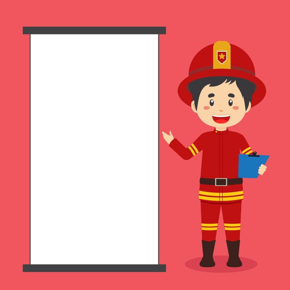 Firefighters Character with Blank Board vector