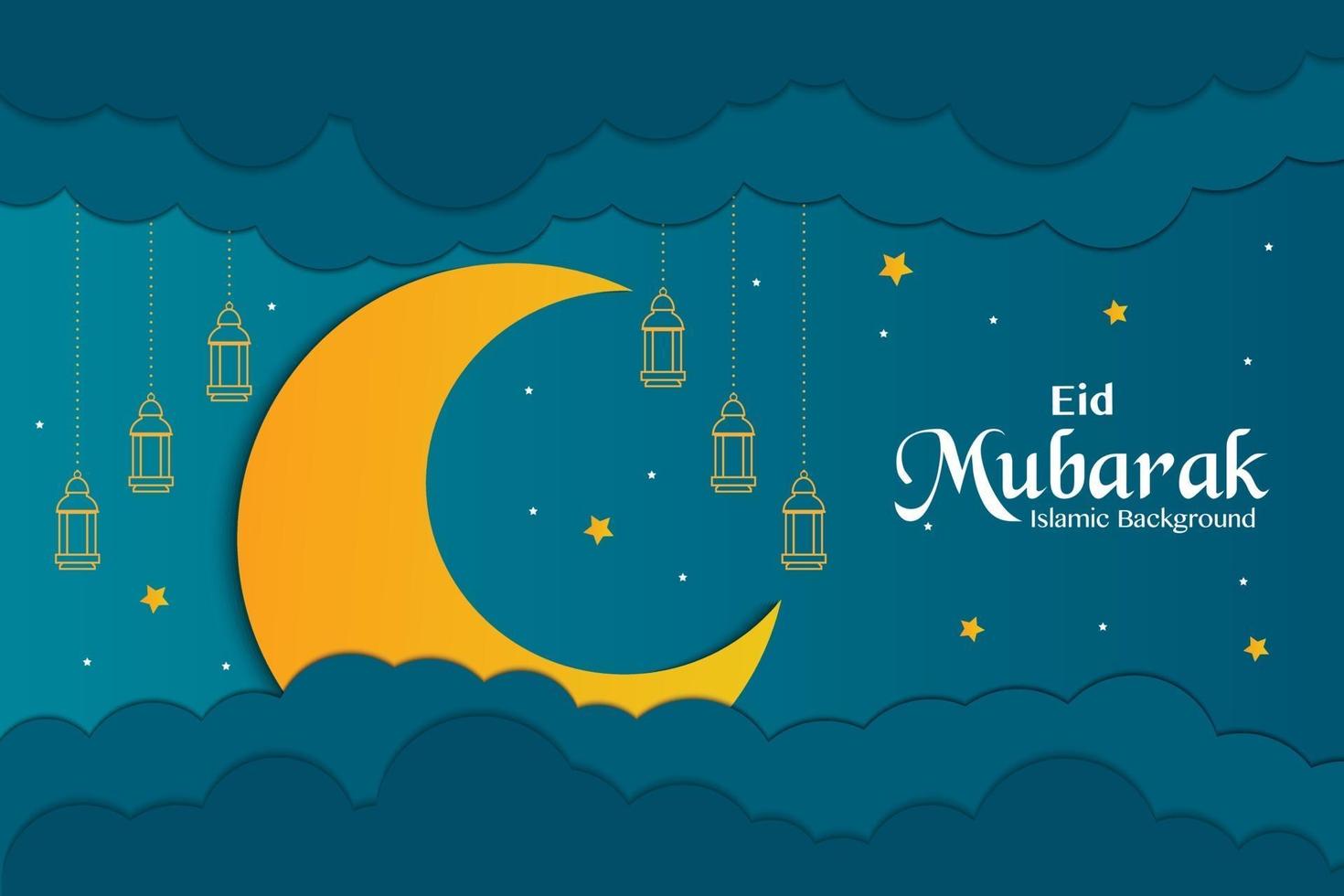 Eid Mubarak Papercut Style Vector