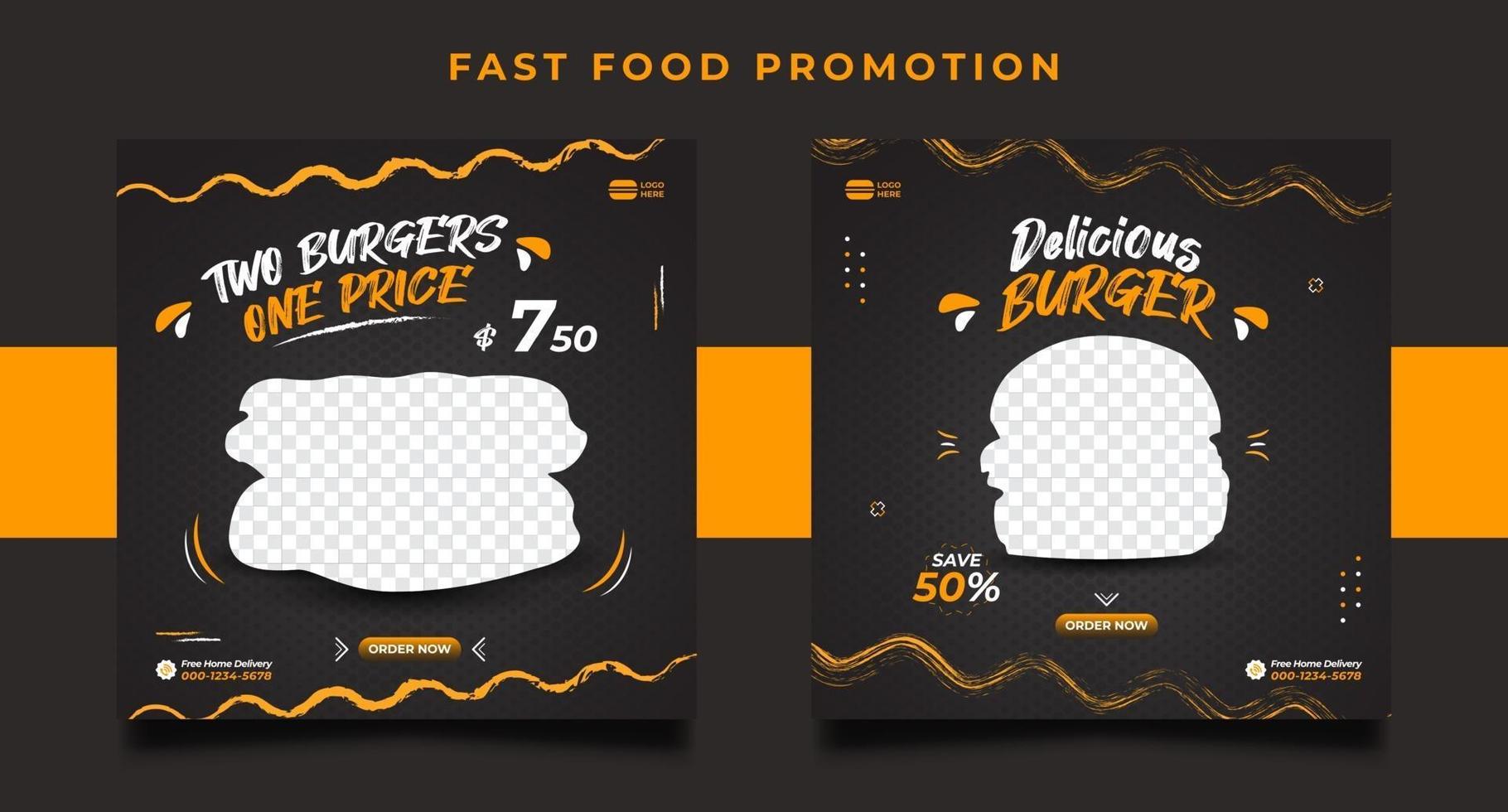 Burger food menu promotion social media post banner templates. vector