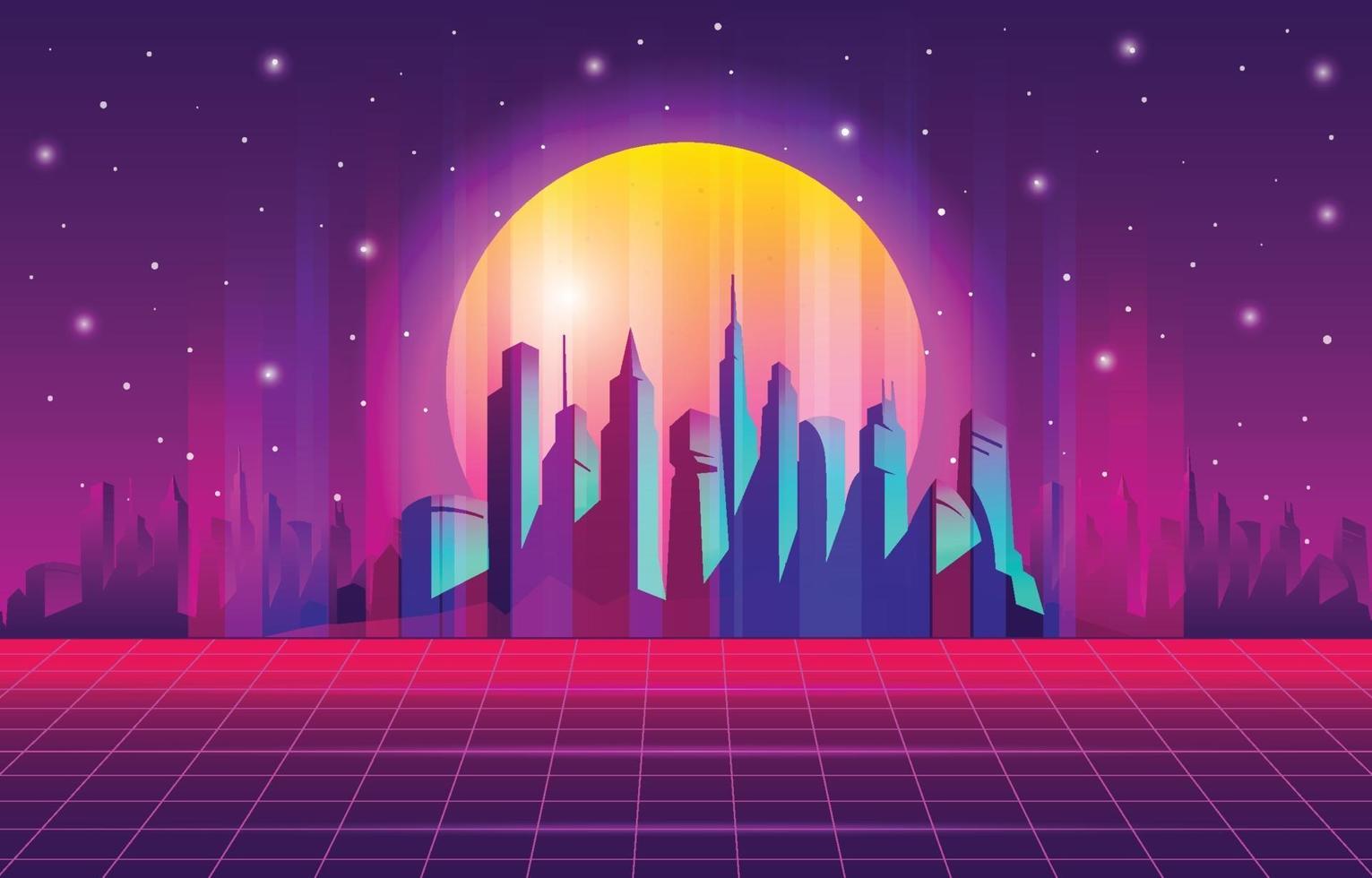 noche en el futurismo retro de la ciudad vector