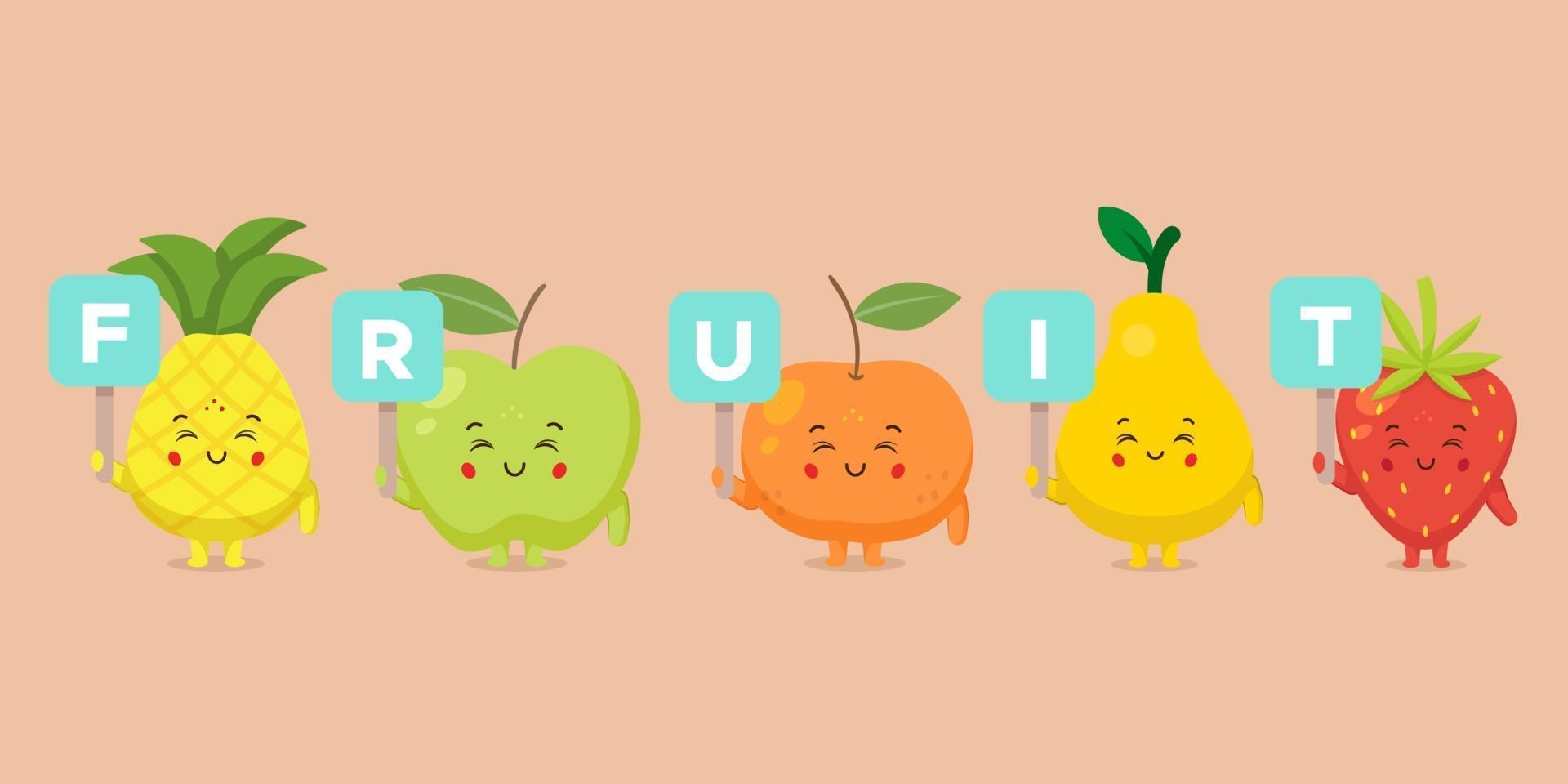 Cute Character Holding Fruit Sign Set vector