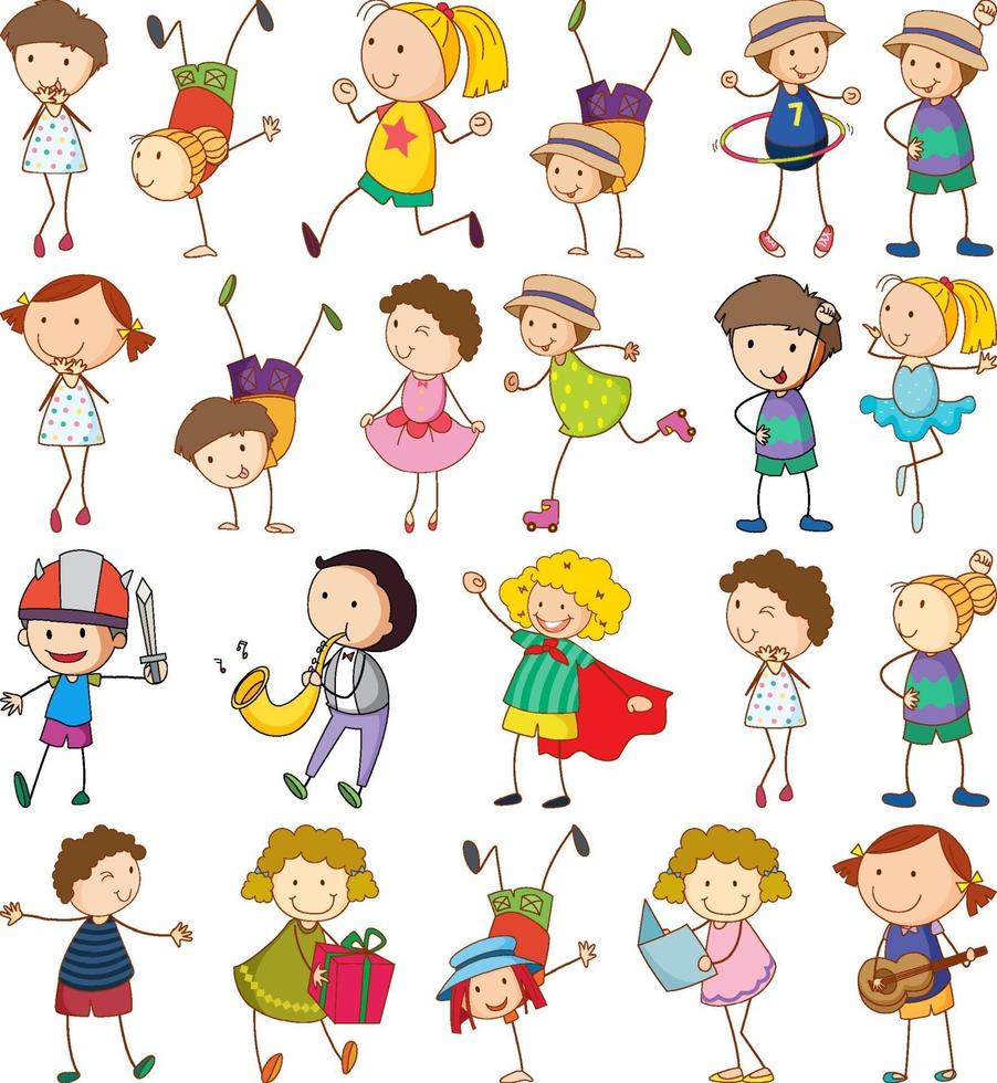 conjunto, de, diferente, garabato, niños, caricatura, carácter vector